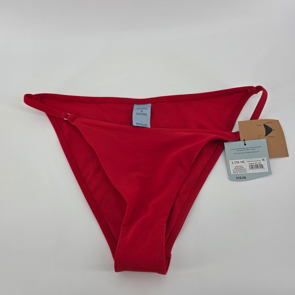 Shade & Shore Womens Red Low Rise High Leg Extra Cheeky Bikini Bottom Large 712
